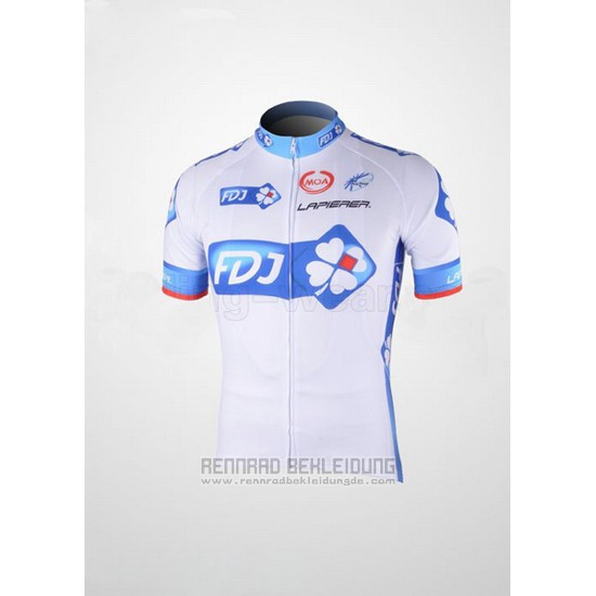 2010 Fahrradbekleidung FDJ Wei und Hellblau Trikot Kurzarm und Tragerhose